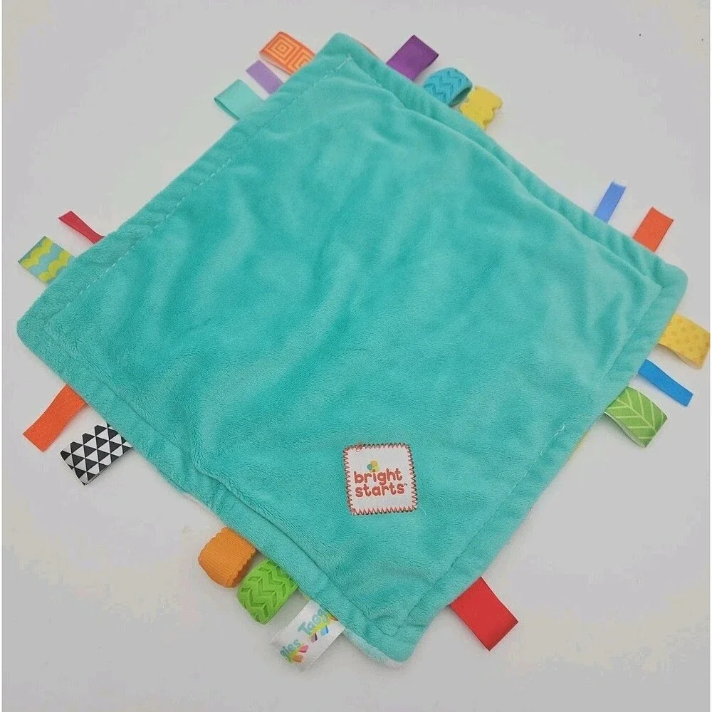 Bright Starts TAGGIES Lovey Security Baby Blanket Plush Checks Tags 11